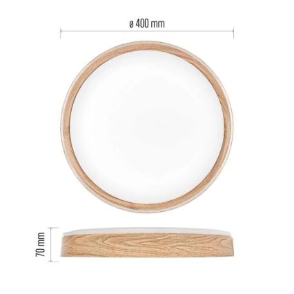 Plafonnier LED dimmable ILVI, 30 W, 230 V, 2700–6500 K, Ø 40 cm, finition bois, avec télécommande