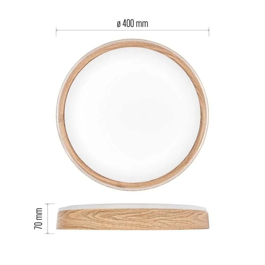 Plafonnier LED dimmable ILVI, 30 W, 230 V, 2700–6500 K, Ø 40 cm, finition bois, avec télécommande