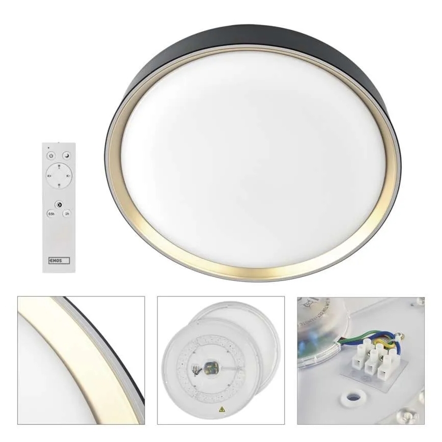 Plafonnier LED dimmable ILVI LED/45W/230V 2700–6500K Ø 50 cm noir/laiton + télécommande