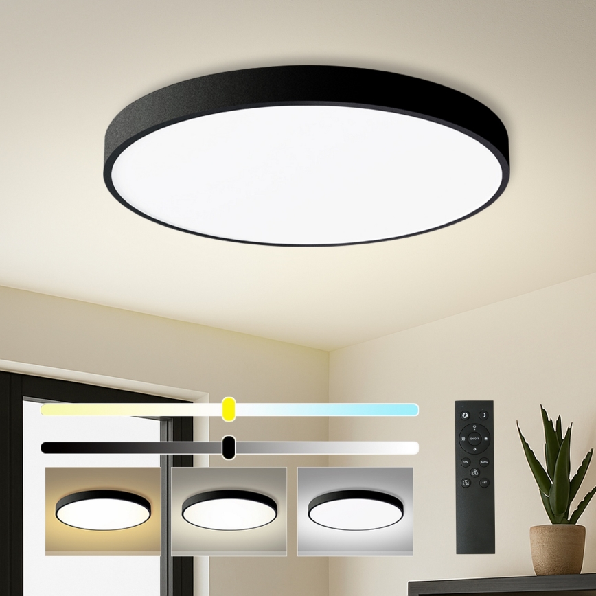 Plafonnier LED dimmable POOL SMART — 100 W, 230 V, 3000–6000 K, Ø 80 cm, Wi‑Fi Tuya, noir + télécommande