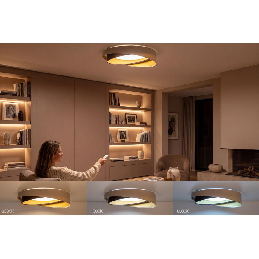 Plafonnier LED dimmable SMART GALAXY MODERN LED/24W/230V 3000-6500K Ø 55 cm beige/marron/doré + télécommande