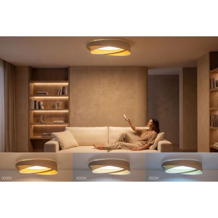 Plafonnier LED à intensité variable SMART GALAXY MODERN LED/24W/230V 3000-6500K Ø 55 cm beige/blanc/doré + télécommande