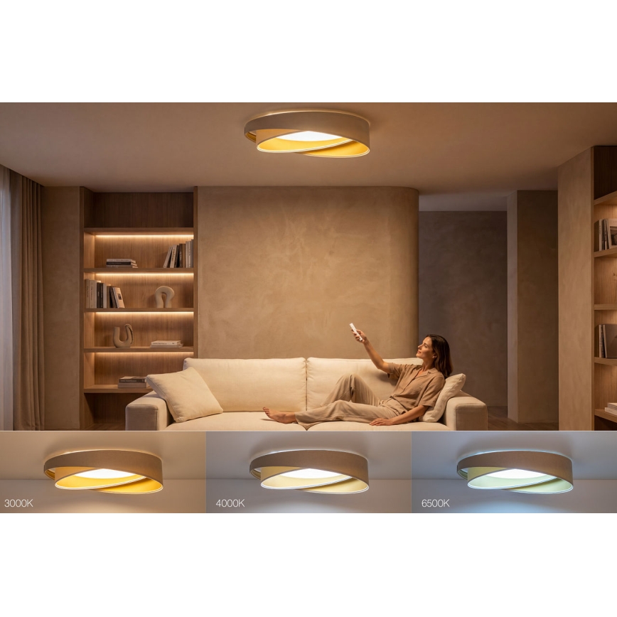 Plafonnier LED à intensité variable SMART GALAXY MODERN LED/24W/230V 3000-6500K Ø 55 cm beige/blanc/doré + télécommande