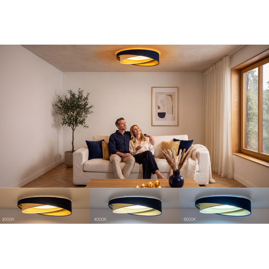 Plafonnier LED dimmable SMART GALAXY MODERN LED/24W/230V 3000-6500K Ø 55 cm bleu/blanc/doré + télécommande