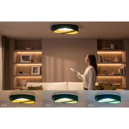 Plafonnier LED dimmable SMART GALAXY MODERN LED/24W/230V 3000-6500K Ø 55 cm vert/doré + télécommande