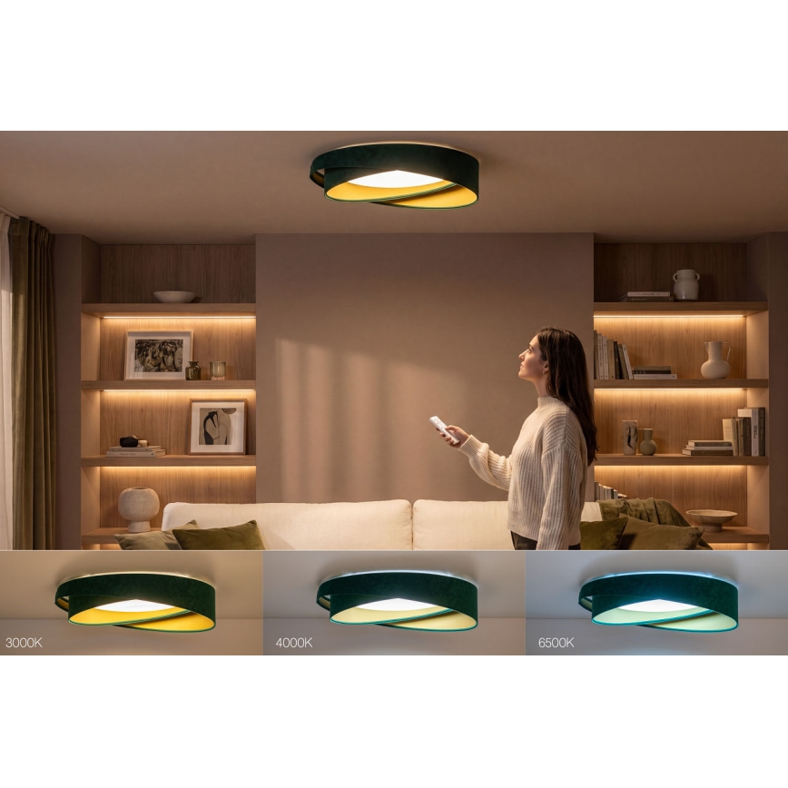 Plafonnier LED dimmable SMART GALAXY MODERN LED/24W/230V 3000-6500K Ø 55 cm vert/doré + télécommande