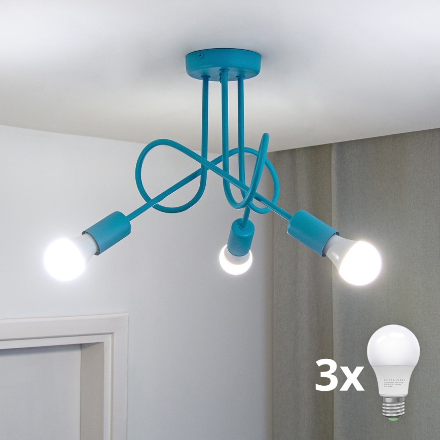 Plafonnier LED en applique pour enfants OXFORD, 3xE27/15W/230V, bleu