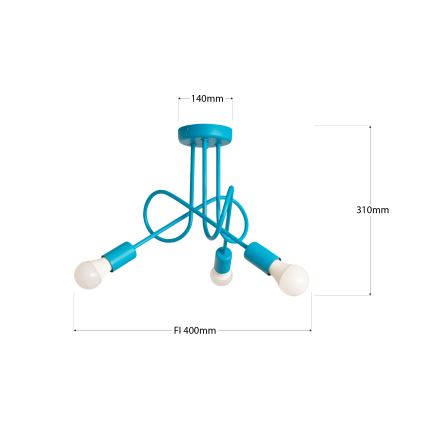 Plafonnier LED en applique pour enfants OXFORD, 3xE27/15W/230V, bleu