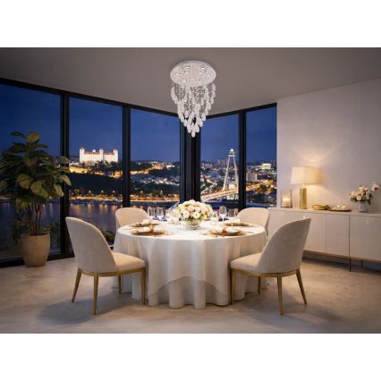 Plafonnier LED en cristal MAJURO LED/30W/230V Ø 45 cm chrome brillant + télécommande
