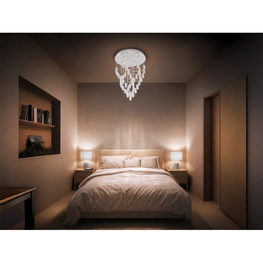 Plafonnier LED en cristal MAJURO LED/30W/230V Ø 45 cm chrome brillant + télécommande
