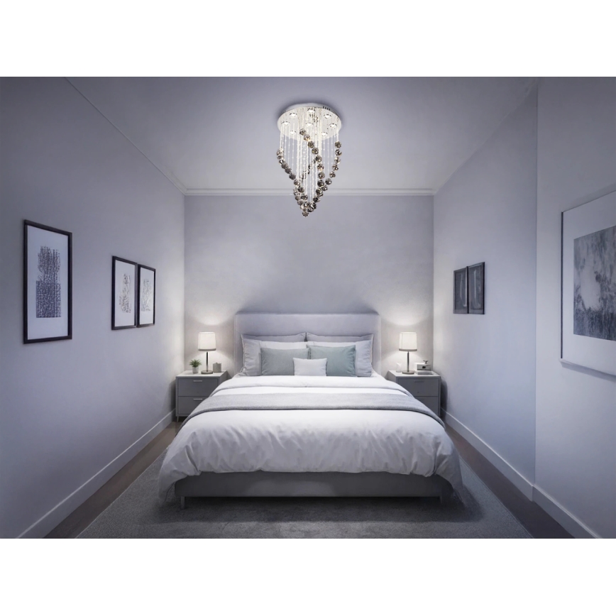 Plafonnier LED en cristal NAURU LED/30W/230V Ø 40 cm chrome brillant/noir + télécommande