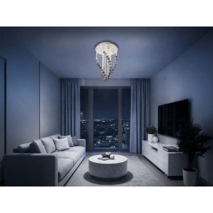 Plafonnier LED en cristal NAURU LED/30W/230V Ø 40 cm chrome brillant/noir + télécommande