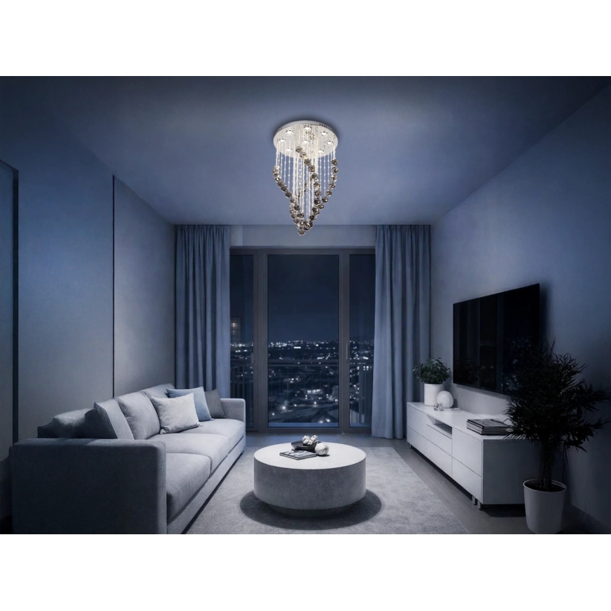 Plafonnier LED en cristal NAURU LED/30W/230V Ø 40 cm chrome brillant/noir + télécommande