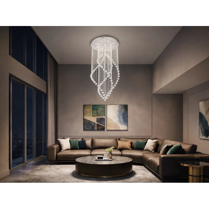 Plafonnier LED en cristal NAURU LED/30W/230V Ø 60 cm finition chrome brillant + télécommande