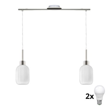 Plafonnier LED HARMA 2xE27/60W/230V chrome mat/blanc