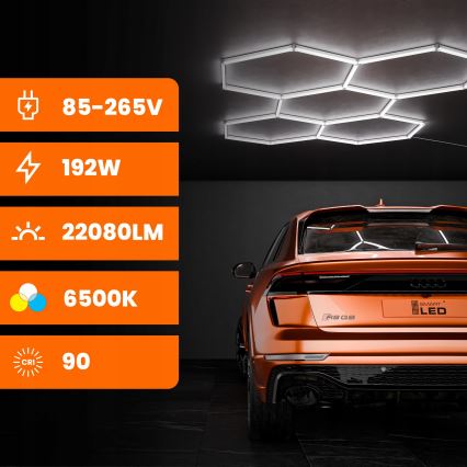 Plafonnier HEXAGON LED/192W/85-265V 6500K 298x209 cm IRC 90 IP54 blanc