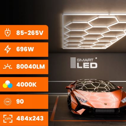 Plafonnier LED HEXAGON LED/696W/85-265V 4000K 484x243 cm IRC 90 IP44 blanc
