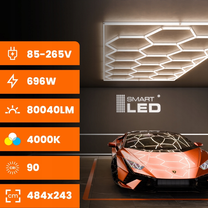 Plafonnier LED HEXAGON LED/696W/85-265V 4000K 484x243 cm IRC 90 IP44 blanc