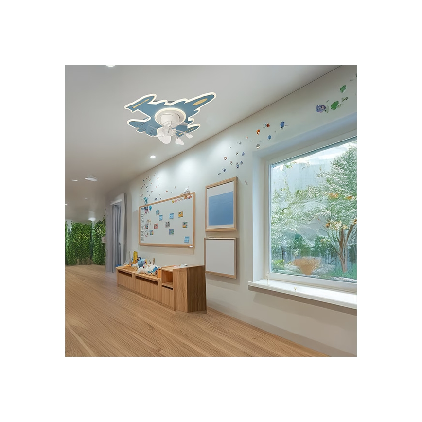 Plafonnier LED dimmable pour enfants avec ventilateur LED/63W/230V 3000/4000/6000K 68x57 cm bleu + télécommande