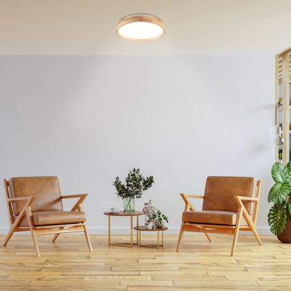 Plafonnier LED en bois pour salle de bains 12W/230V Ø 27 cm IP44 chêne