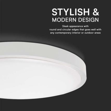 Plafonnier LED pour salle de bains, 18 W, 230 V, 4000 K, IP44, Ø 25 cm, blanc