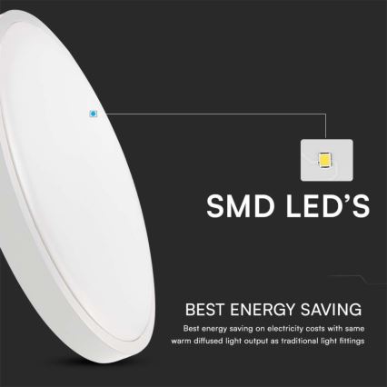 Plafonnier LED pour salle de bains, 18 W, 230 V, 4000 K, IP44, Ø 25 cm, blanc