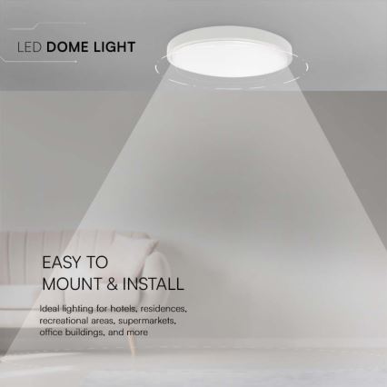 Plafonnier LED pour salle de bains, 18 W, 230 V, 4000 K, IP44, Ø 25 cm, blanc