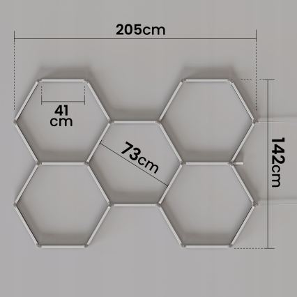 LED RGBW Plafonnier dimmable HEXAGON LED/144W/85-265V 7000K 205x142 cm IRC 90 IP54 blanc + télécommande