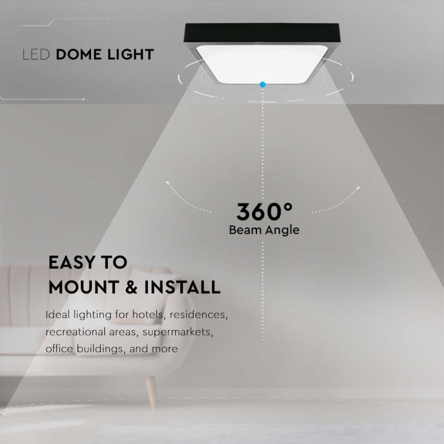Plafonnier LED salle de bain avec détecteur LED/24W/230V 4000K IP44 noir