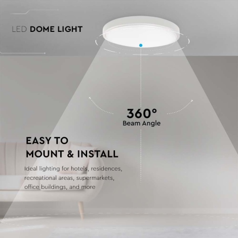 Plafonnier LED salle de bain rond blanc 380mm Ø 26W