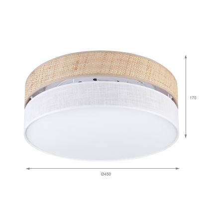 Plafonnier LED SIRJA BOHO — 36 W, 230 V, 4000 K, Ø 45 cm — beige/blanc