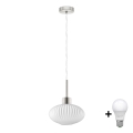 Plafonnier LED suspendu HARMA 1xE27/60W/230V diamètre 25 cm chrome mat/blanc