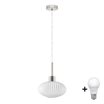 Plafonnier LED suspendu HARMA 1xE27/60W/230V diamètre 25 cm chrome mat/blanc