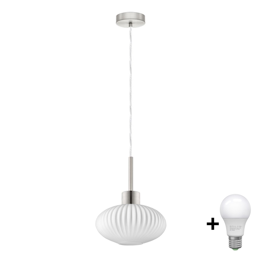 Plafonnier LED suspendu HARMA 1xE27/60W/230V diamètre 25 cm chrome mat/blanc