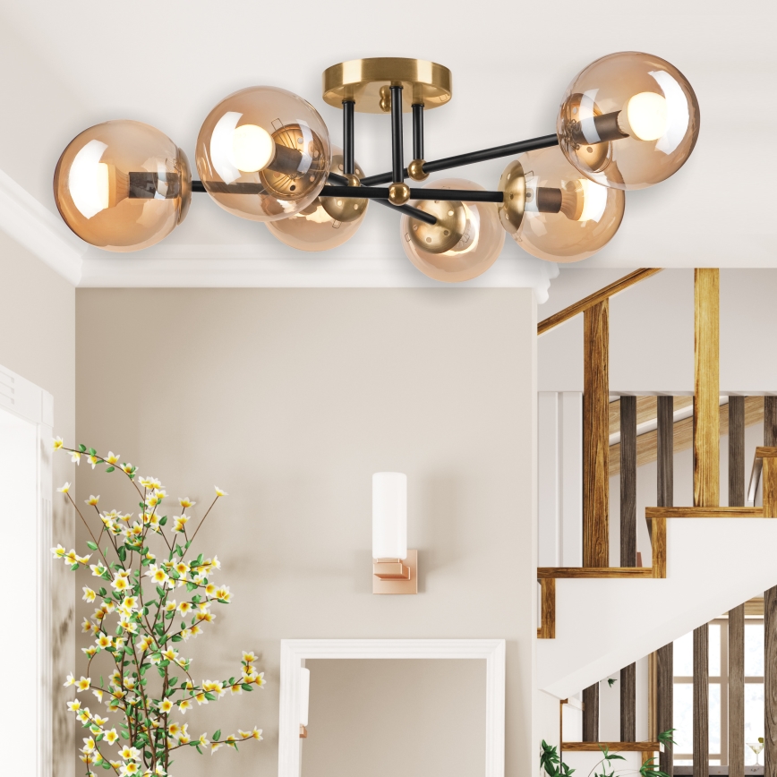 Plafonnier MALENA 6xE14/5W/230V doré/noir/fumé beige