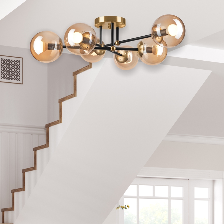 Plafonnier MALENA 6xE14/5W/230V doré/noir/fumé beige