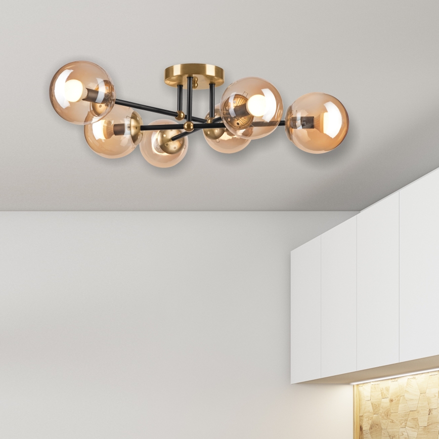 Plafonnier MALENA 6xE14/5W/230V doré/noir/fumé beige