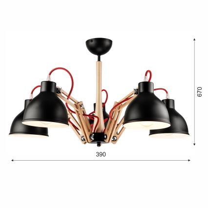 Plafonnier MARCELLO 5xE27/60W/230V hêtre
