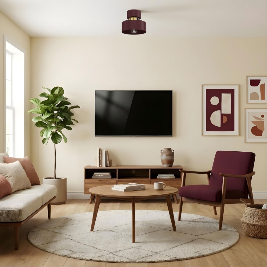 Plafonnier MARTI 1xE27/15W/230V Ø 20,5 cm bordeaux/doré