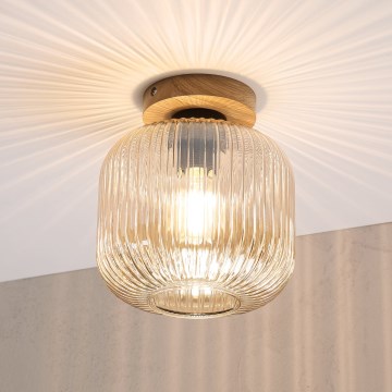 Plafonnier MILOU WOOD 1xE27/15W/230V chêne / beige fumé Ø 20 cm