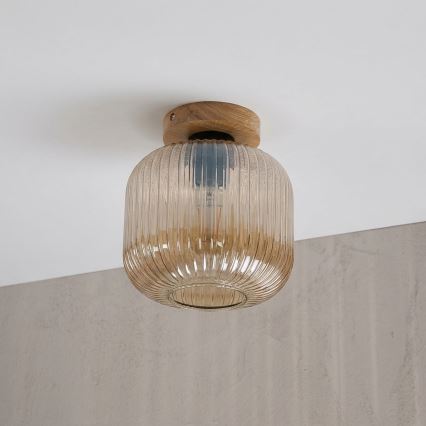 Plafonnier MILOU WOOD 1xE27/15W/230V chêne / beige fumé Ø 20 cm