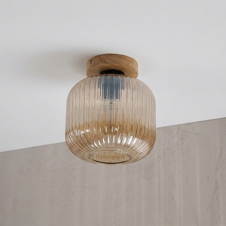 Plafonnier MILOU WOOD 1xE27/15W/230V chêne / beige fumé Ø 20 cm