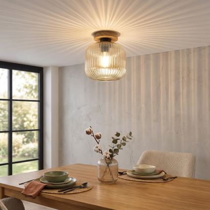 Plafonnier MILOU WOOD 1xE27/15W/230V chêne / beige fumé Ø 20 cm