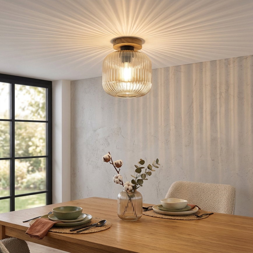 Plafonnier MILOU WOOD 1xE27/15W/230V chêne / beige fumé Ø 20 cm