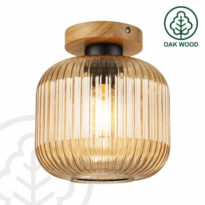Plafonnier MILOU WOOD 1xE27/15W/230V chêne / beige fumé Ø 20 cm