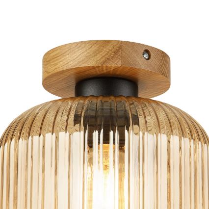 Plafonnier MILOU WOOD 1xE27/15W/230V chêne / beige fumé Ø 20 cm