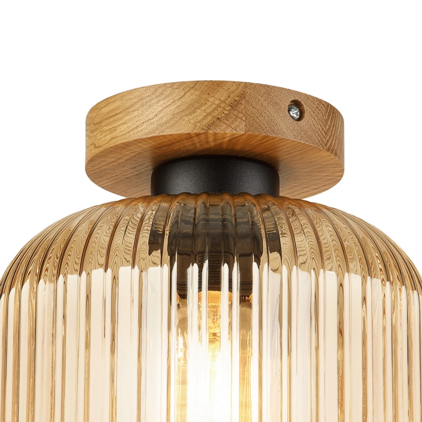 Plafonnier MILOU WOOD 1xE27/15W/230V chêne / beige fumé Ø 20 cm