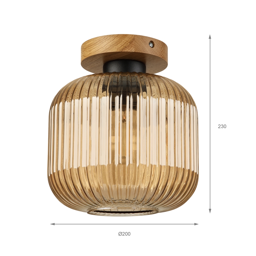 Plafonnier MILOU WOOD 1xE27/15W/230V chêne / beige fumé Ø 20 cm