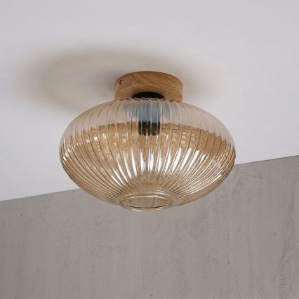 Plafonnier MILOU WOOD 1xE27/15W/230V chêne/beige fumé Ø 29 cm