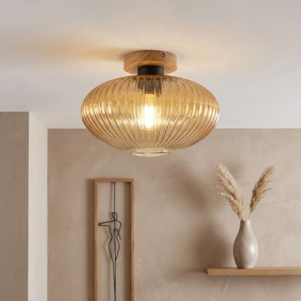 Plafonnier MILOU WOOD 1xE27/15W/230V chêne/beige fumé Ø 29 cm